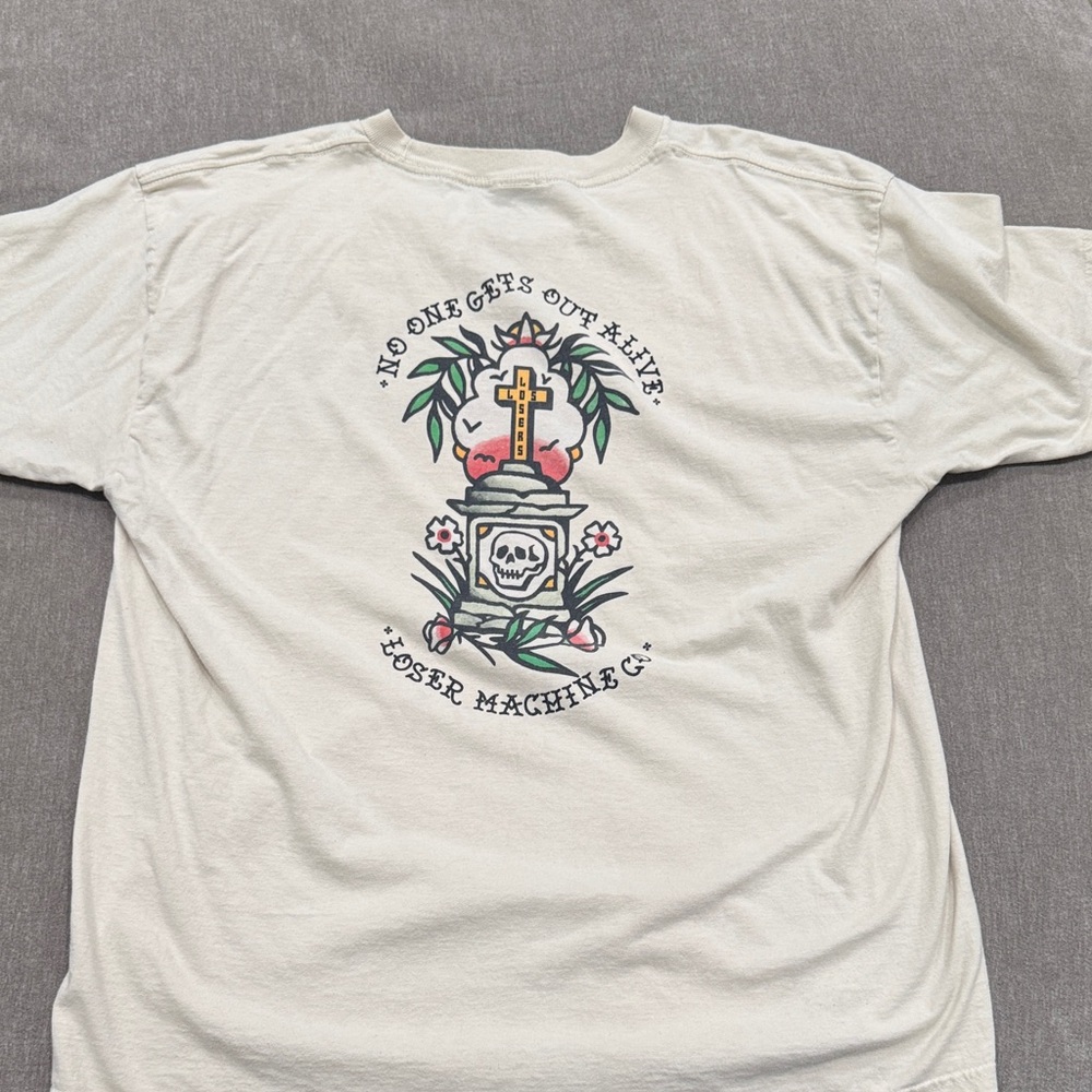 Loser Machine Cream Short-Sleeve Graphic Tee - Tomb & Skull Motif